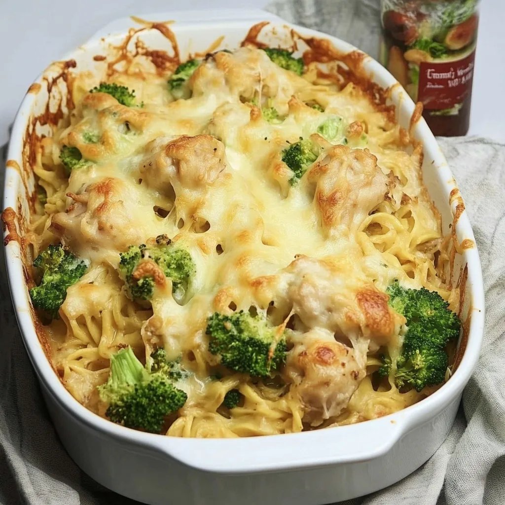 Hähnchen-Nudelauflauf mit Brokkoli
