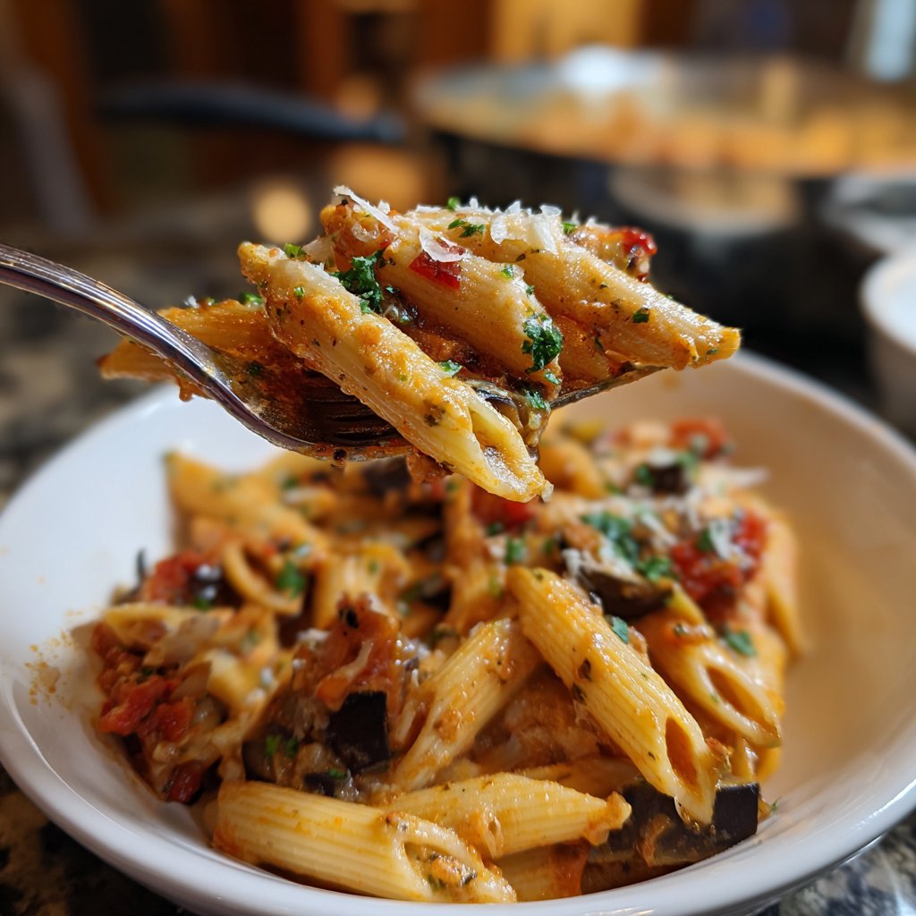 Penne mit Auberginen und Tomatensauce