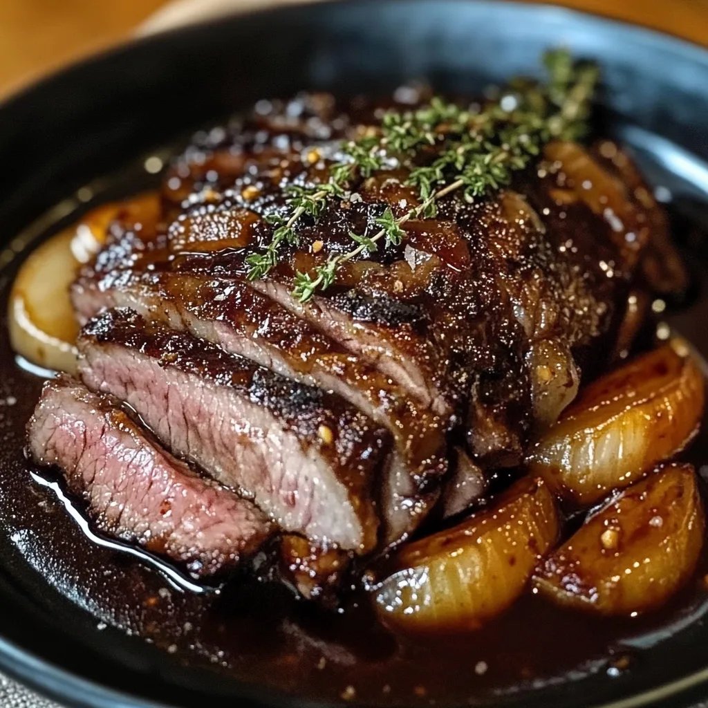 Zartes Rindfleischbruststück in aromatischer Balsamico-Zwiebelsoße