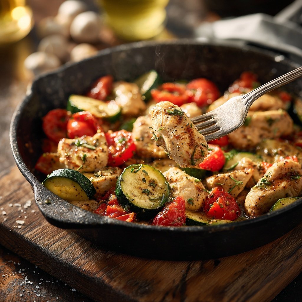 Kalorienarme Hähnchenpfanne Mit Zucchini Und Tomaten