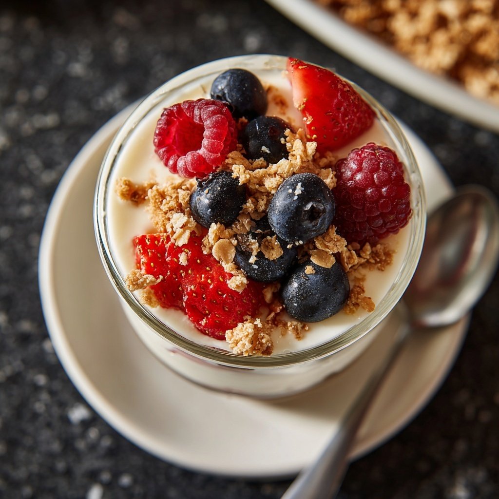 Frühstück mit Joghurt und Obst